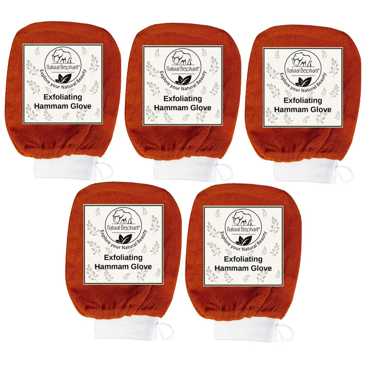 Natural Elephant Exfoliating Hammam Glove - Face and Body Exfoliator Mitt (Burnt Orange (Pack of 5))