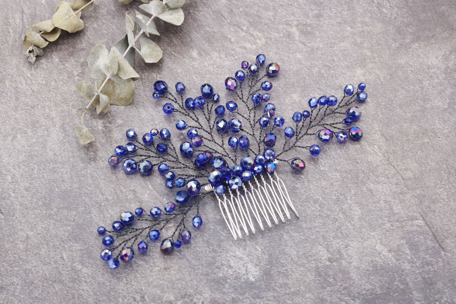 Missgrace Bridal Bridesmaid Wedding Blue Hair Comb Women Crystal Hair Clip Headpiece for Wedding Party and Special Occasions