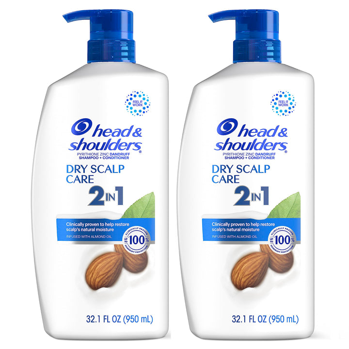 Head and Shoulders Shampoo and Conditioner 2 in 1, Anti Dandruff Treatment, Dry Scalp Care with Almond Oil, 32.1 fl oz, Twin Pack
