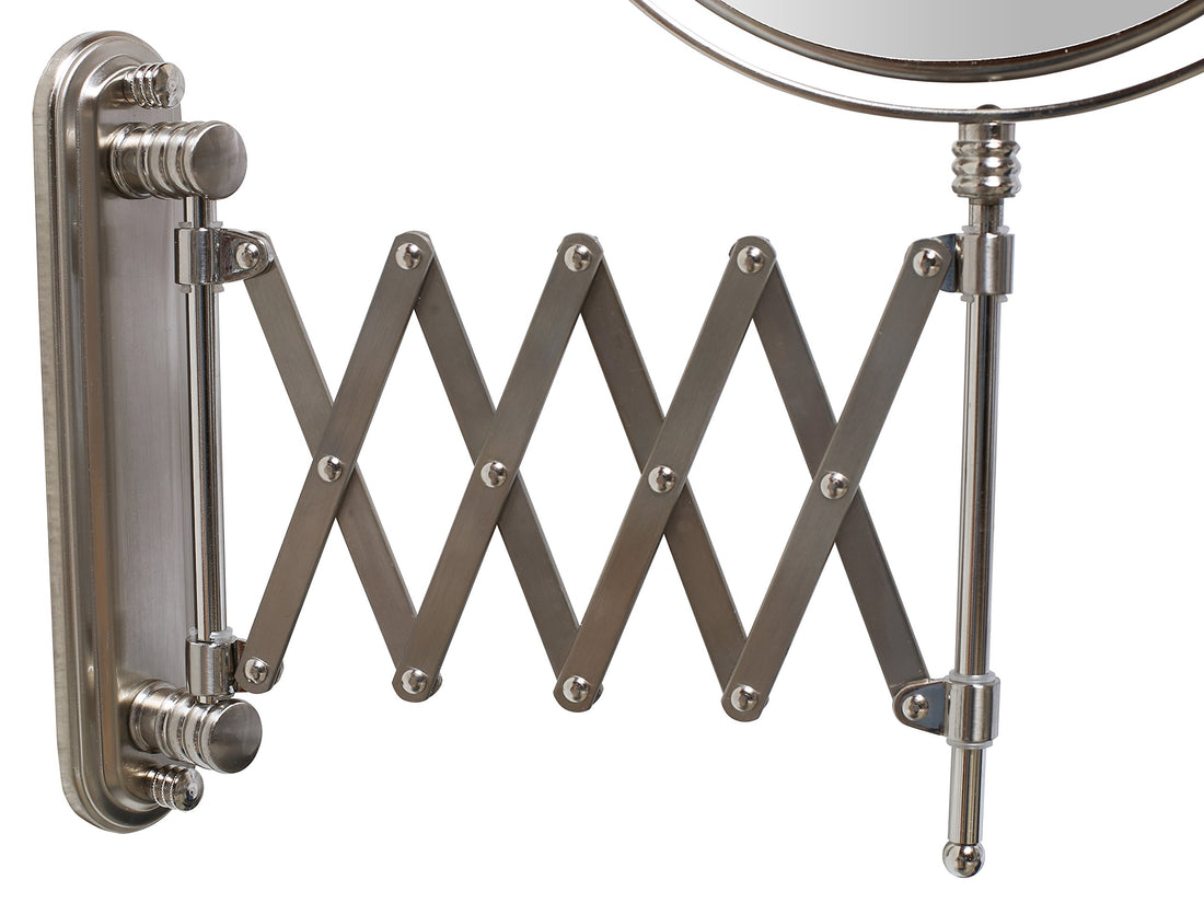 Deco Bros 8 Inch Two Sided Extension Wall Mount Mirror With 7x Magnification, 13.5 Inch Extension, Nickel