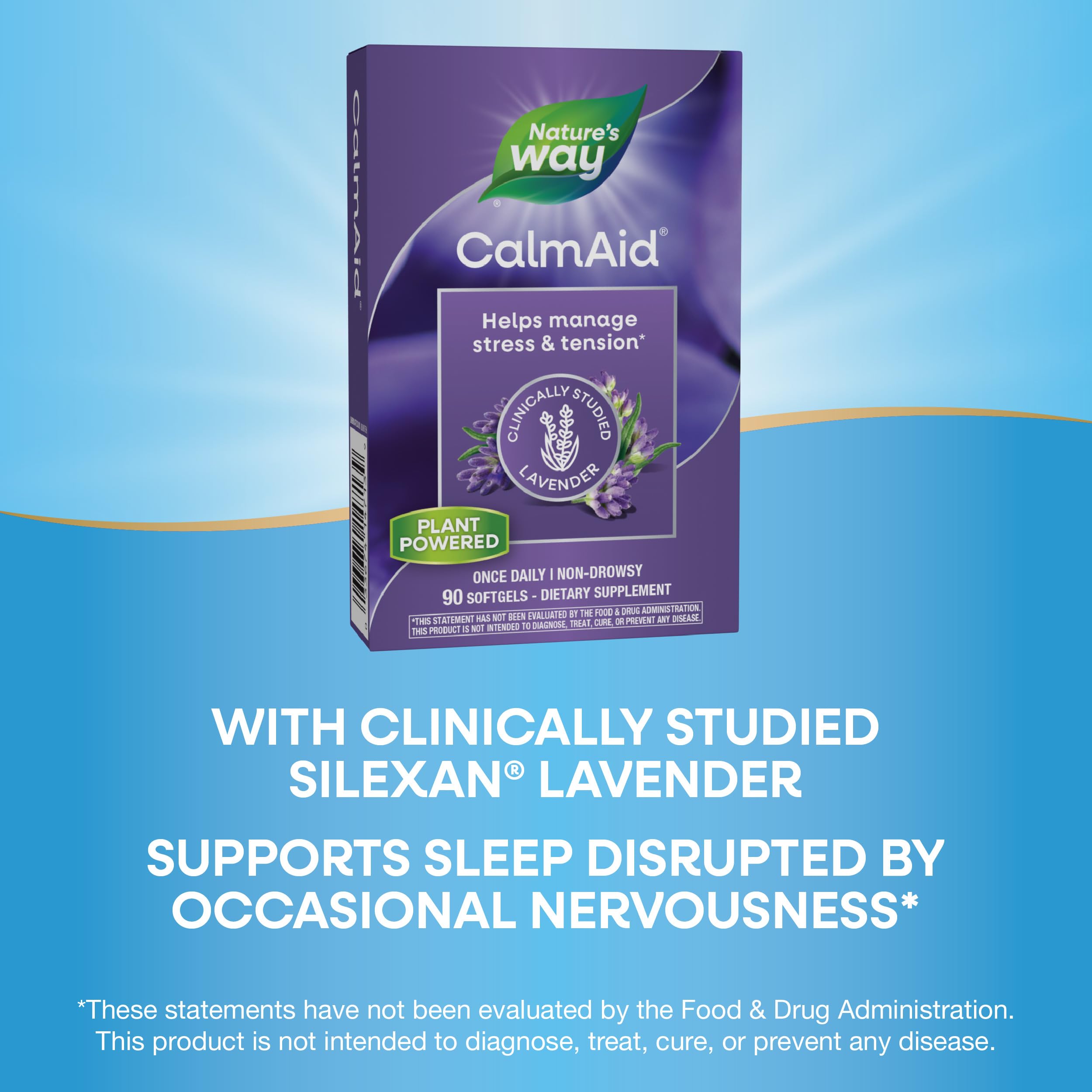 Nature's Way CalmAid, Helps Manage Stress and Tension*, Clinically Studied Lavender, Non-Drowsy, 90 Softgels