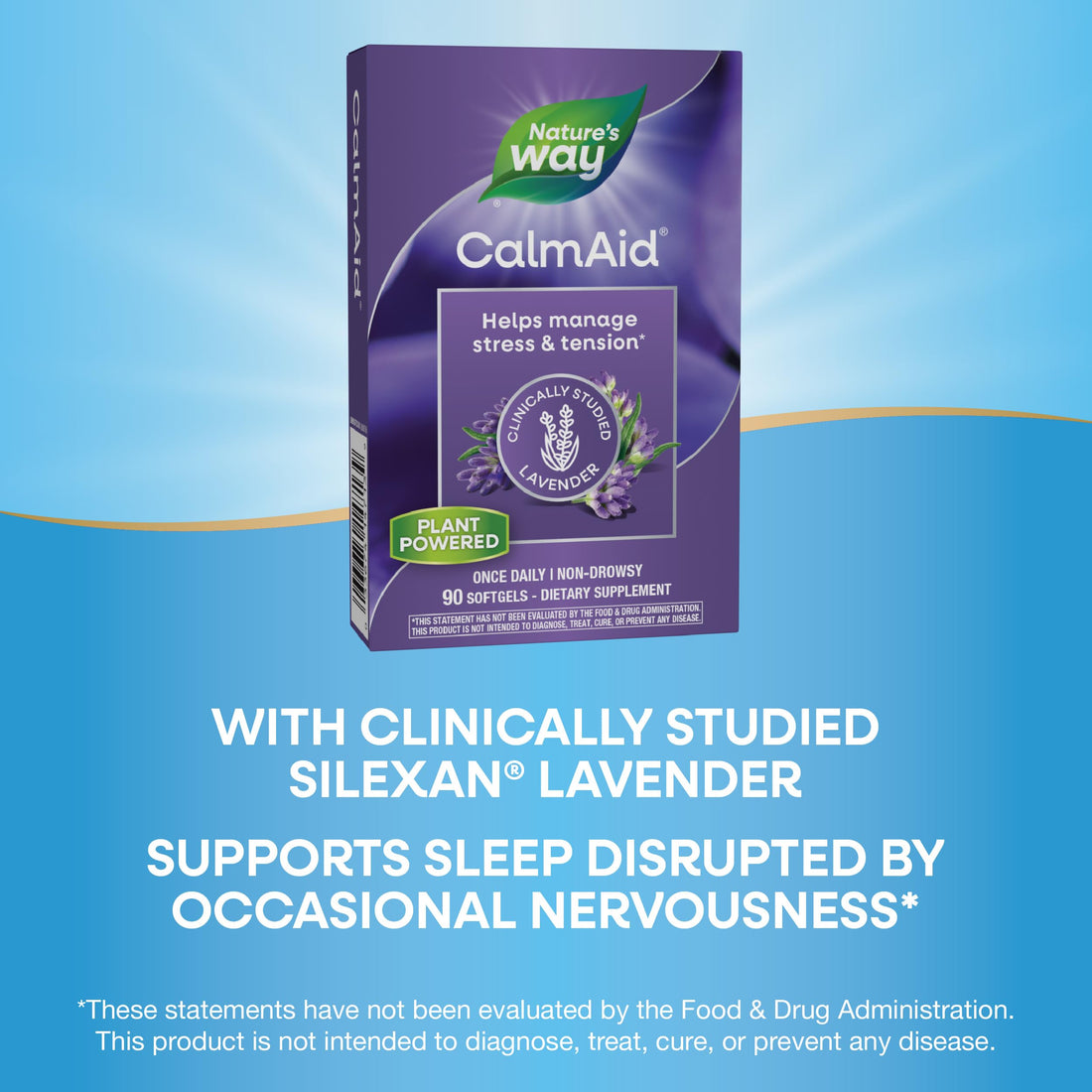 Nature's Way CalmAid, Helps Manage Stress and Tension*, Clinically Studied Lavender, Non-Drowsy, 90 Softgels