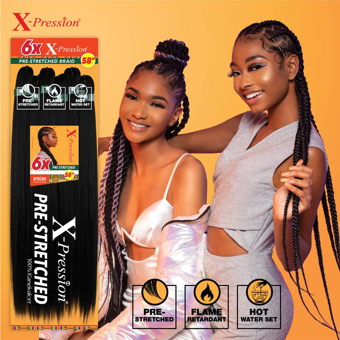 Sensationnel X-pression prestretched braiding hair - 6x braid 58 inch all kanekalon flame retardant synthetic braid for box braids and twists (2 DARKBROWN)