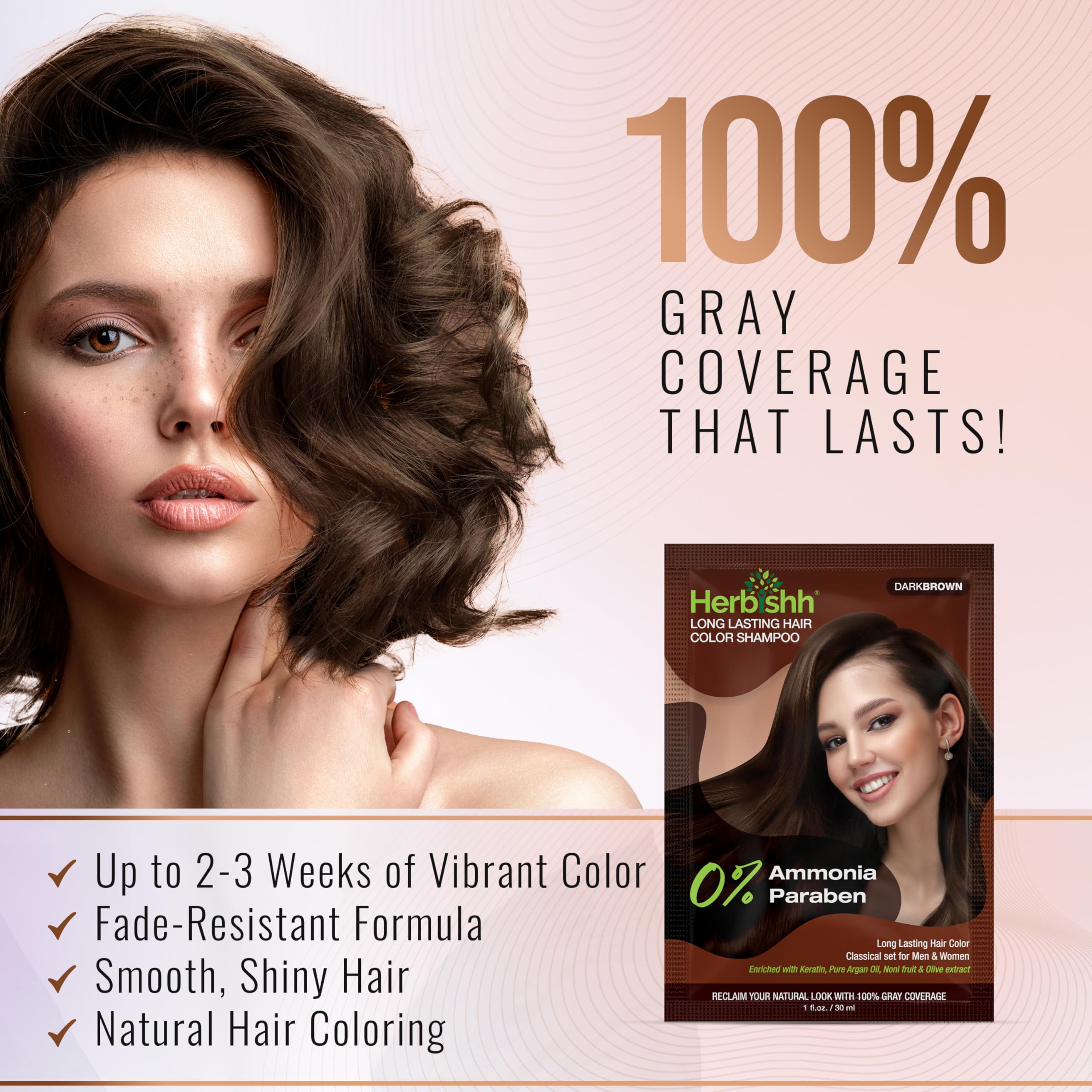 Herbishh Travel Pack Hair Dye Color Shampoo in Sachet + 1pc Argan Hair Mask Sachet (Dark brown, 5 sachets)