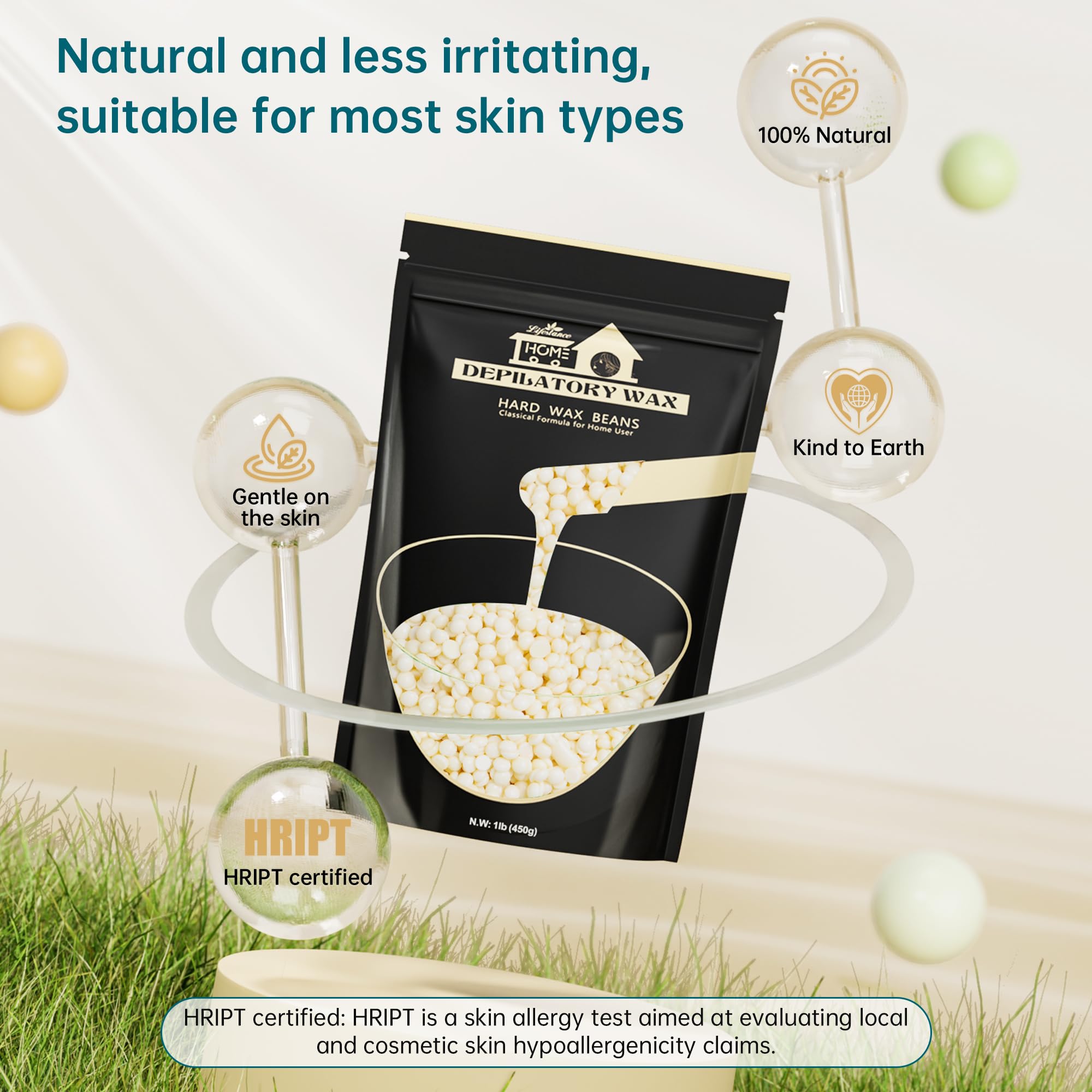 1lb Hard Wax Beans, Lifestance Wax Beads Hair Removal Hard Wax Kit for Thin & Fine Hair, Sensitive Skin, Waxing Beads for Face, Chin, Eyebrow, Bikini