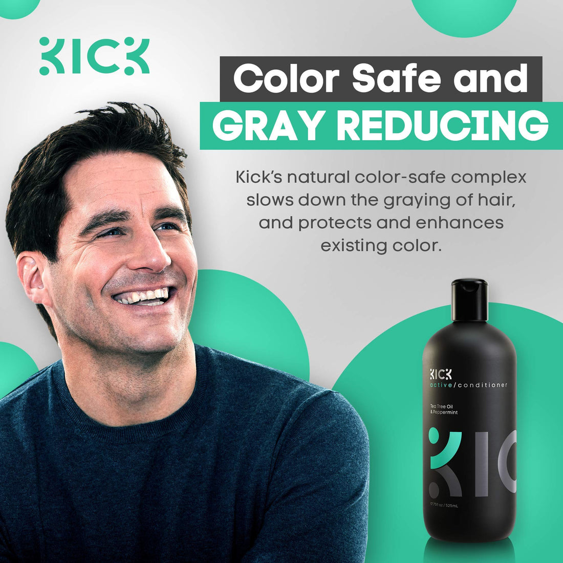 Kick Mens Conditioner - Tea Tree and Peppermint for Hair Loss - Proven High Performance Pro-Nourishing Mens Natural Anti Dandruff Treatment - 17oz