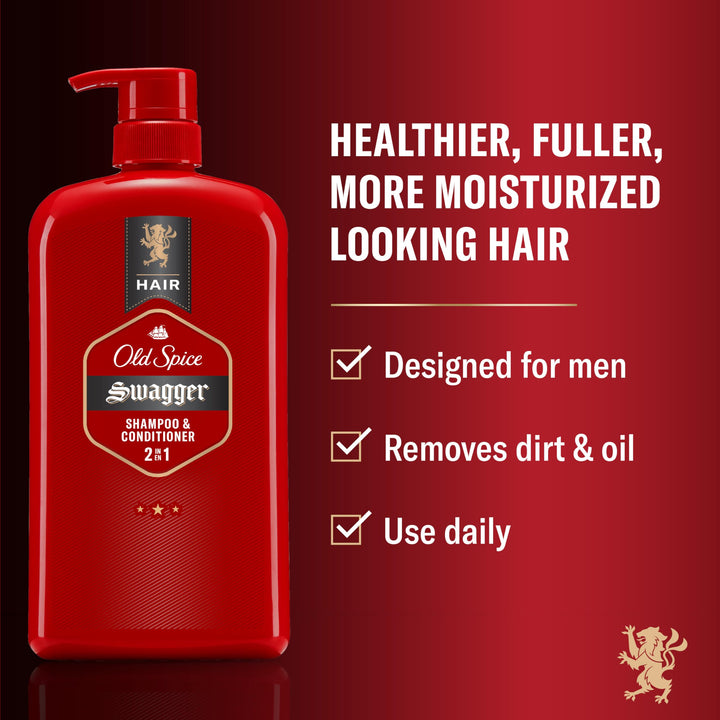 Old Spice Swagger 2-in-1 Shampoo and Conditioner Set for Men, Cedarwood Lime Scent, Healthier, Fuller, More Moisturized Looking Hair, Barbershop Quality, 29.2 Fl Oz Each, Twin Pack
