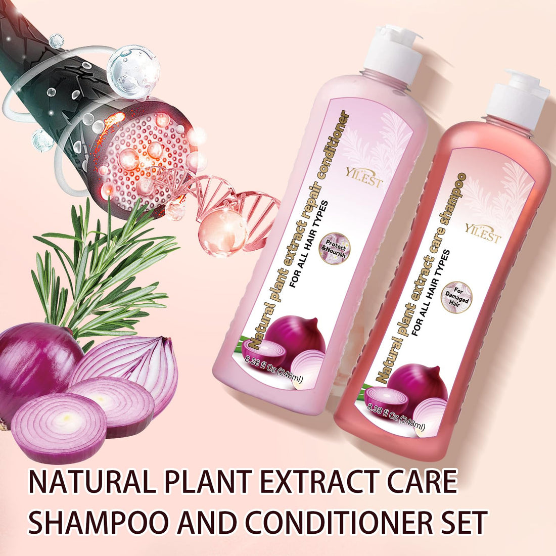 Onion Biotin and Rosemary Shampoo and Treatment Set for All Hair Types Conditioner Hair Care, Stronger, Thicker and Longer Hair, Growth Shampoo with Paraben Free, Silicone Free, Small
