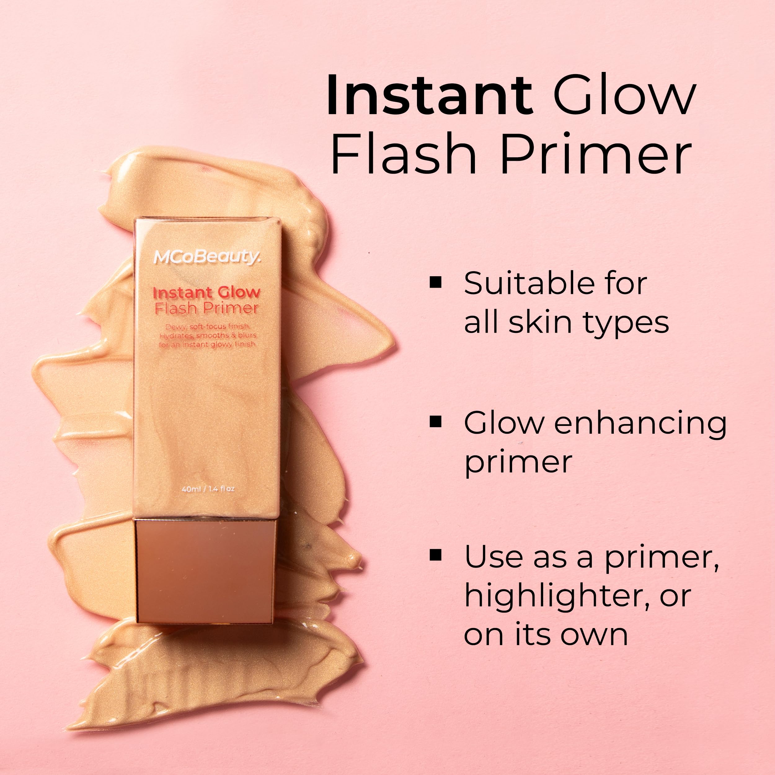 MCoBeauty Instant Glow Flash Primer, Skin-Perfecting Base for Radiant Makeup, Vegan, Cruelty Free Cosmetics
