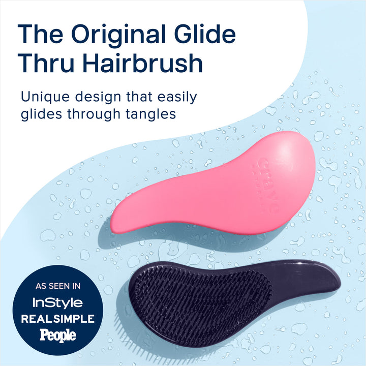 Detangling Brush By Crave Naturals - Glide Thru Detangling Brush Works As a Detangler for Thick, Thin, Curly, Fine, Natural, Color Treated, Damaged, Wet or Dry Hair - No More Tangle - Adults & Kids - Gentle As a Comb - Pink and Black Color - LIFETIME