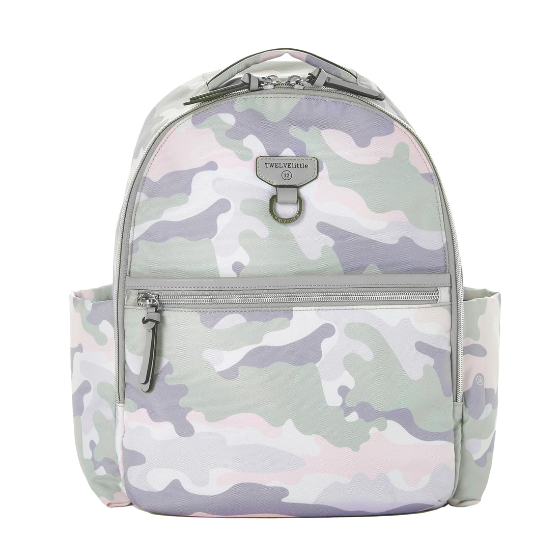 TWELVElittle Midi Go Diaperbag Backpack with Changing Pad, Diaper Bag Backpack for Moms or Dads with Insulated Pockets in Blush Camo