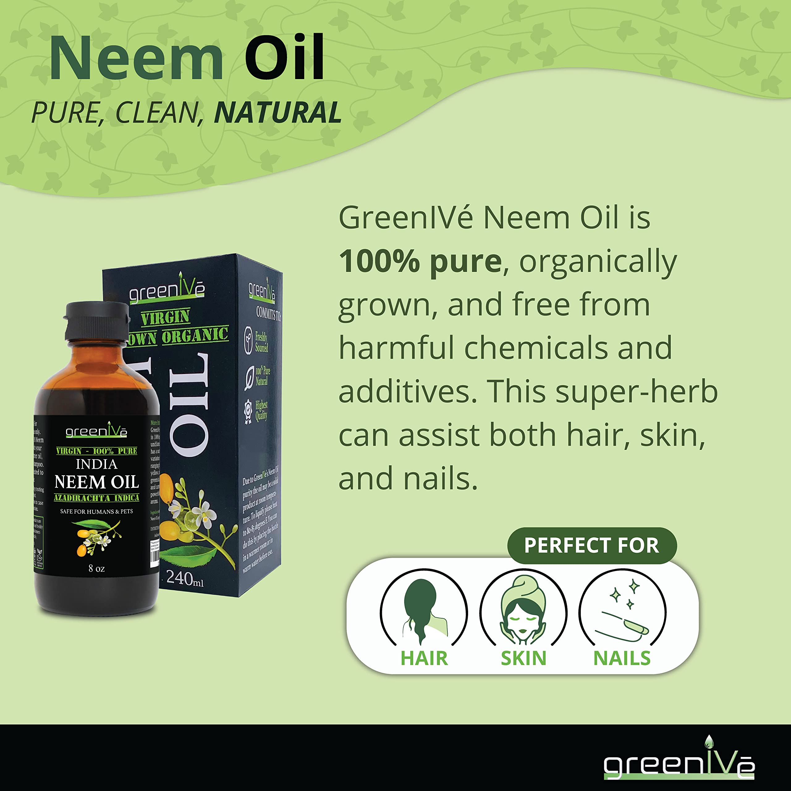 Greenive - Neem Oil - 100% Organically Grown Neem Oil - Cold Pressed Virgin Neem Oil - Exclusively on Amazon (32 Ounce)
