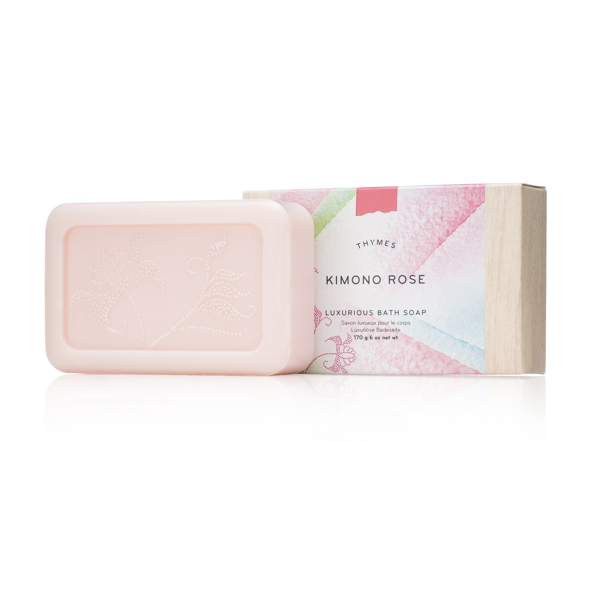 Thymes - Kimono Rose Luxurious Bath Soap - Hydrating Vanilla Rose Scented Bar Soap - 6 ounce