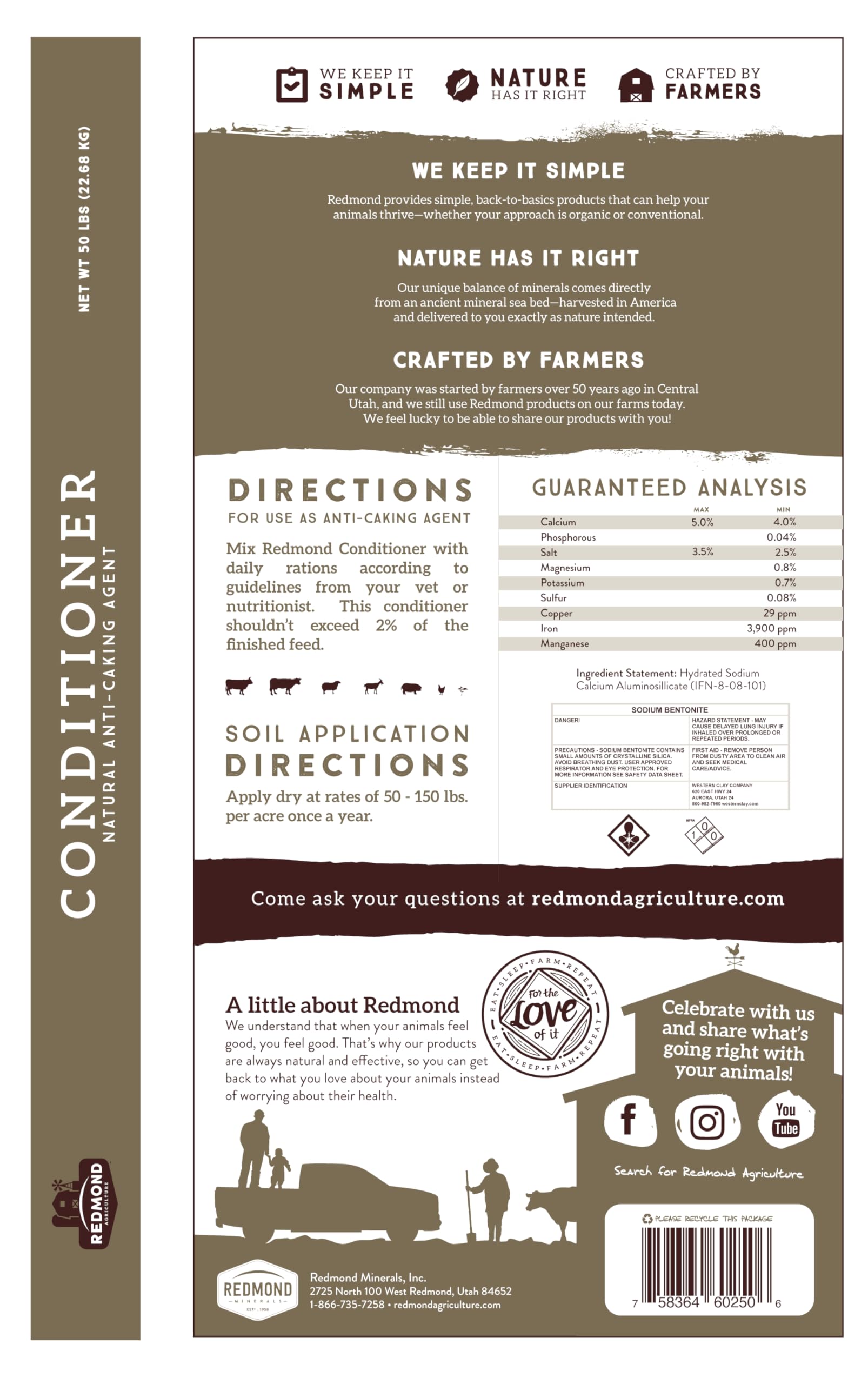 Redmond Natural Livestock Mineral Conditioner, 50 lbs