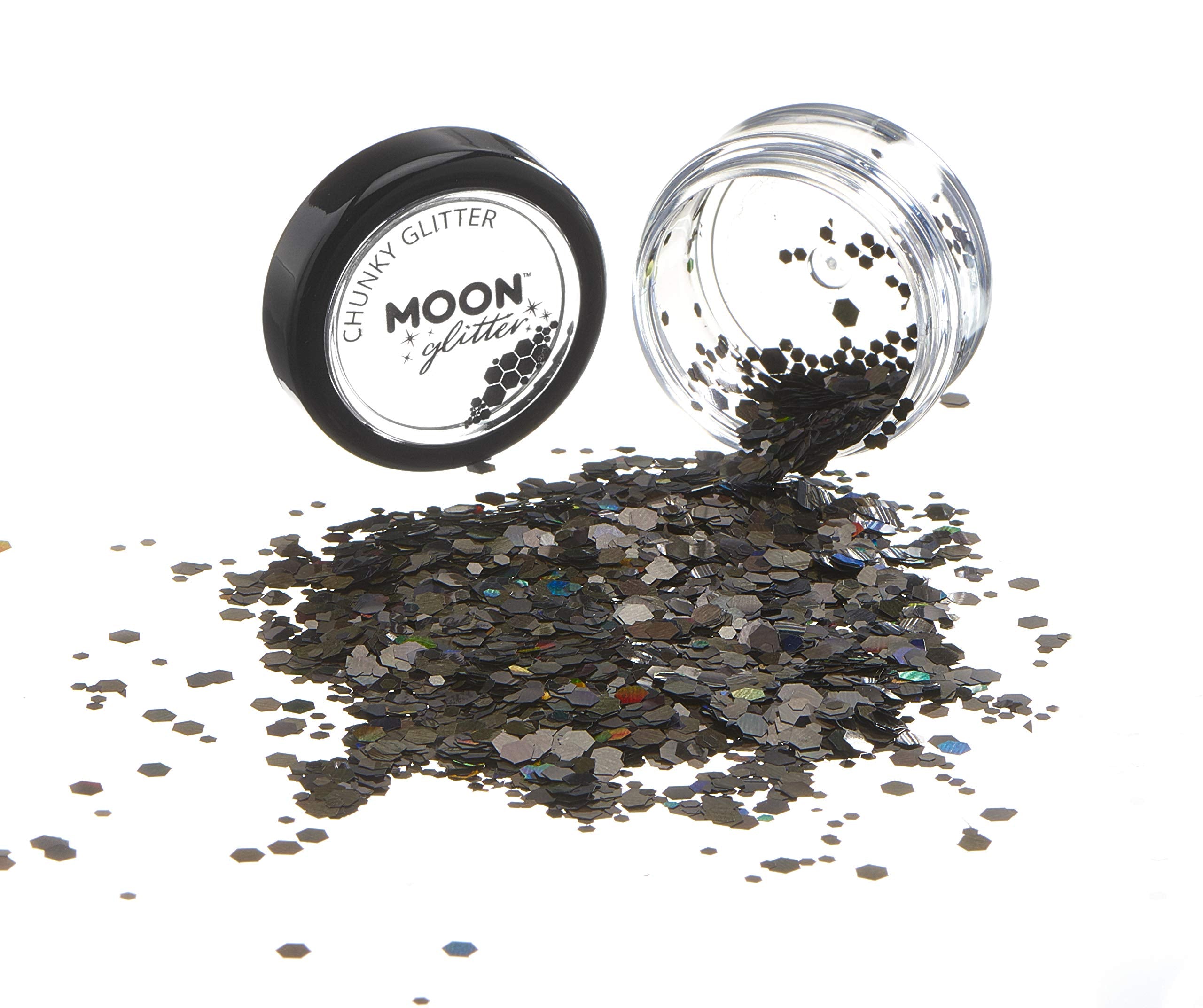Moon Glitter Holographic Chunky Glitter 100% Cosmetic Glitter for Face, Body, Nails, Hair and Lips - 0.10oz - Black