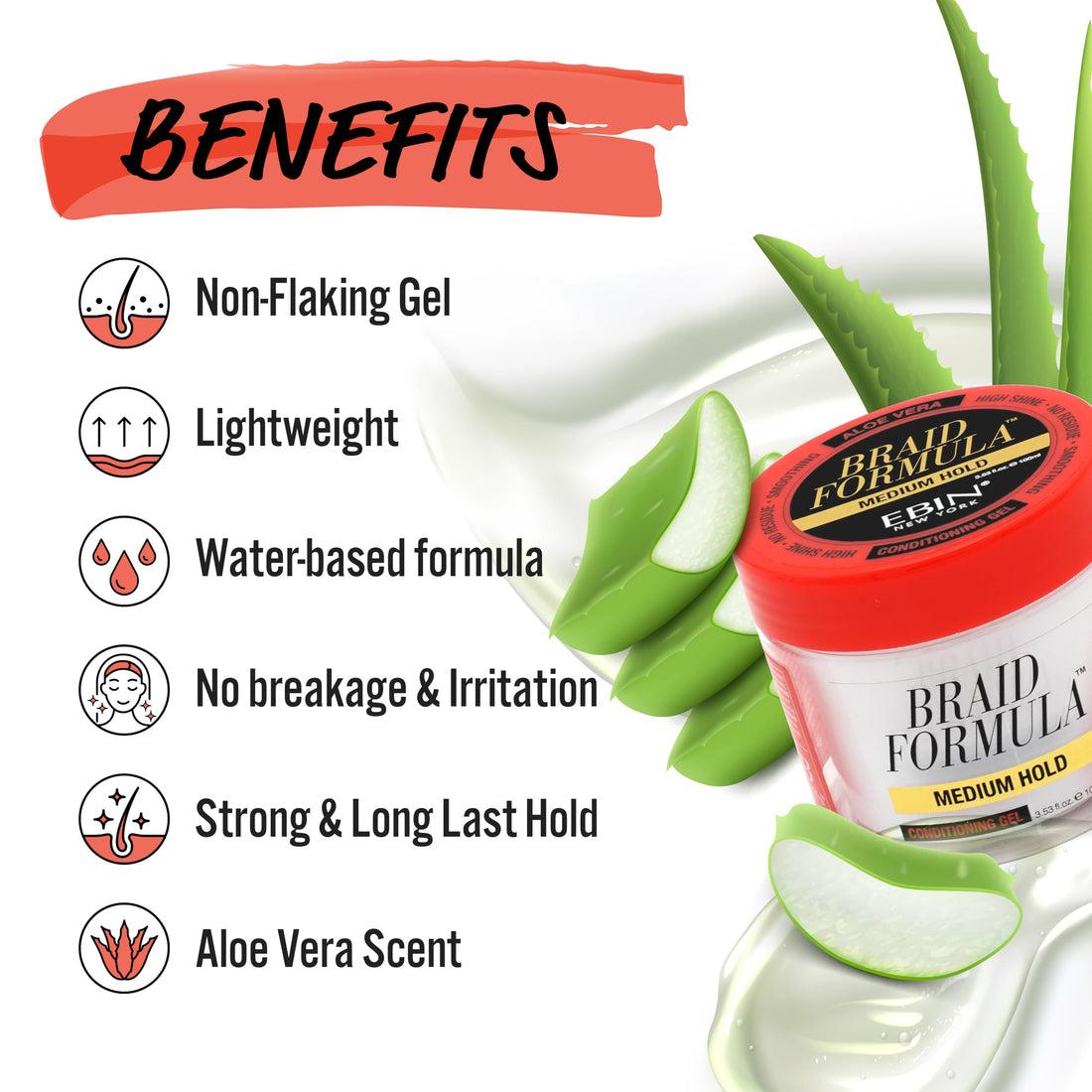 EBIN NEW YORK Braid Formula Conditioning Gel, Medium Hold, 35.2oz | Great for Braiding, Twisting, Edges, No Residue, No Flaking, Strong Hold, High Shine, Smoothing with Clean & Aloe Vera Scent