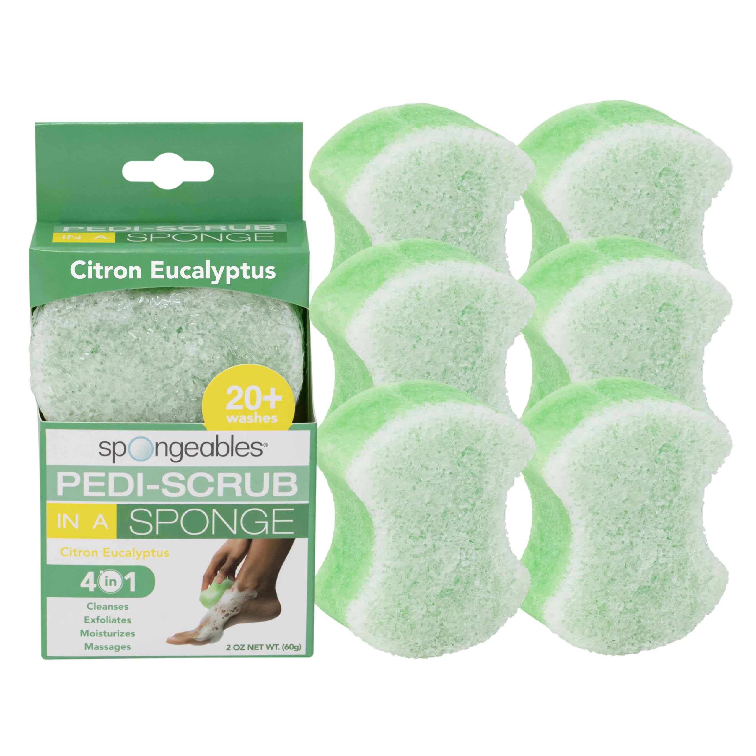 Spongeables Pedi-scrub Foot BufferFoot Exfoliating Sponge With Heel Buffer and Pedicure Oil, 5+ Washes, Citron Eucalyptus Scent, Pack Of 6