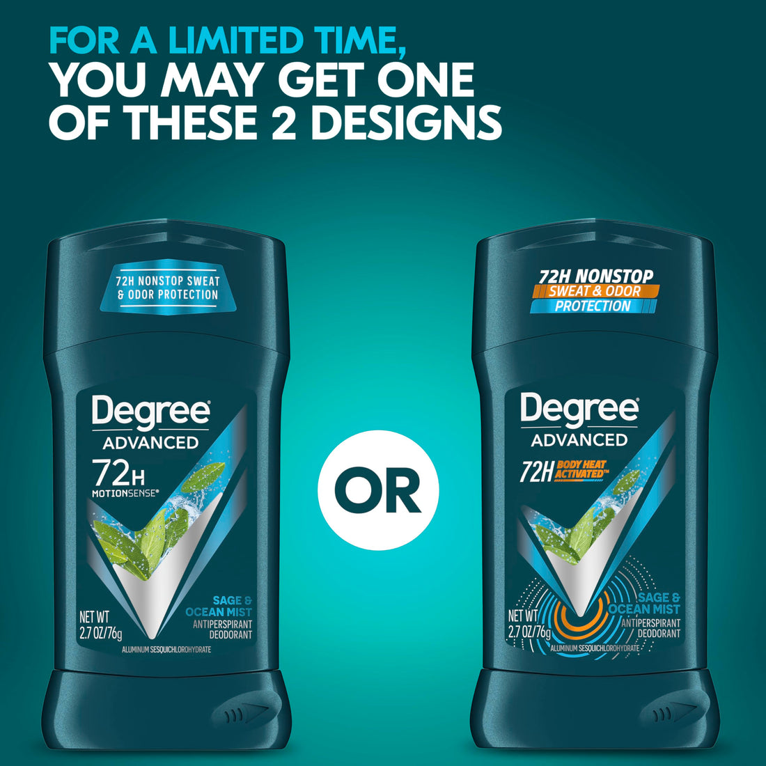 Degree Men Antiperspirant Deodorant Sage & Ocean Mist 72-Hour Sweat and Odor Protection Antiperspirant For Men With Body Heat Activated Technology 2.7 oz