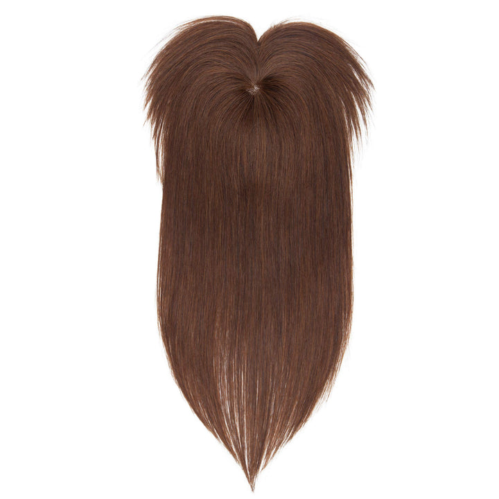 S-noilite Clip In Topper with Bangs 100% Real Human Hair Mono Base Crown Toppers with Wispy Fringe Medium Brown Top Hairpiece For Women with Thinning Hair Cover Grey Hair 10Inch 32g #4