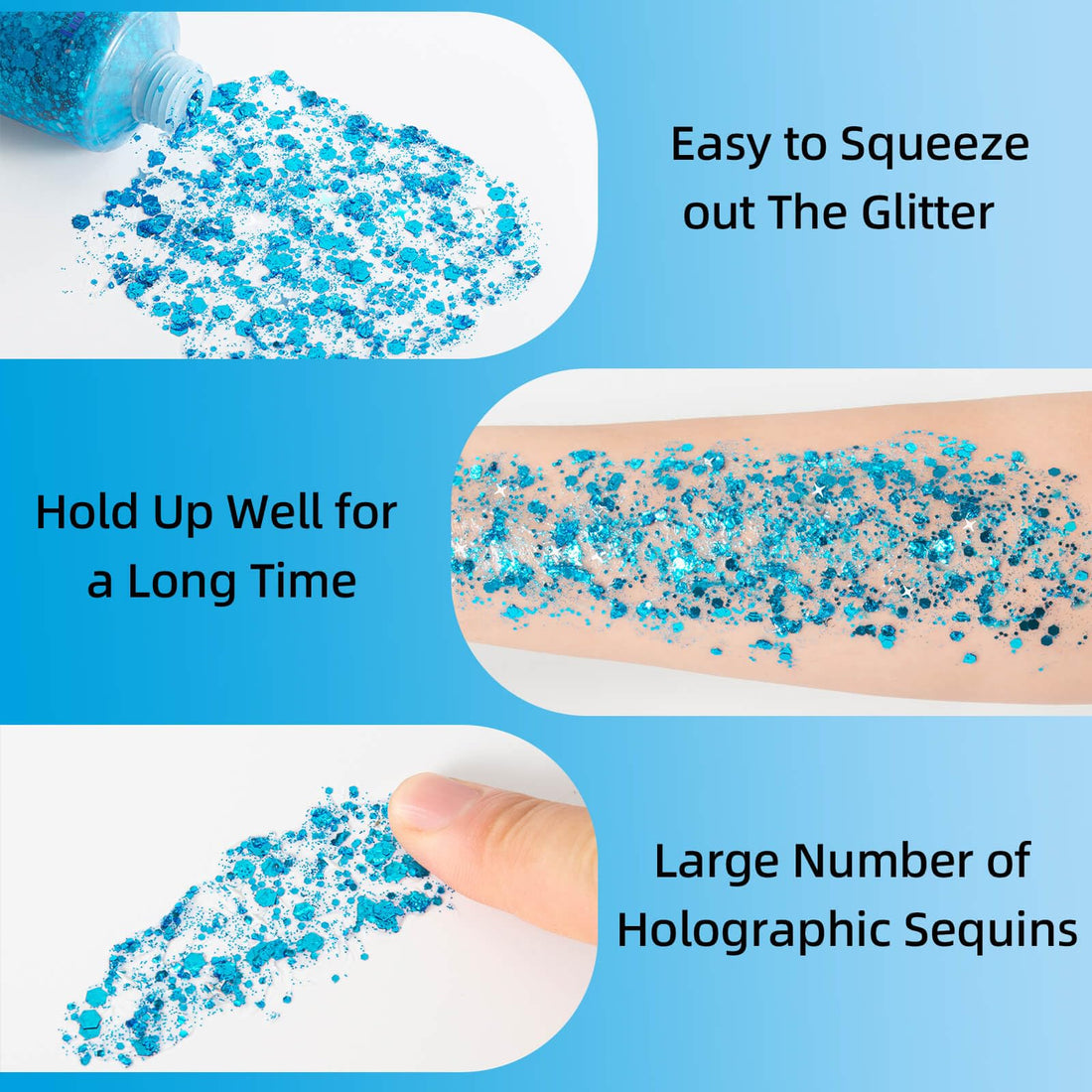 MEICOLY Sky Blue Body Glitter,Teal Face Glitter Gel,Halloween Glitter Face Paint,Light Blue Glitter for Face Body Eye Lip Hair,Mermaid Turquoise Sparkling Glitter Makeup for Women Kids,50 ml