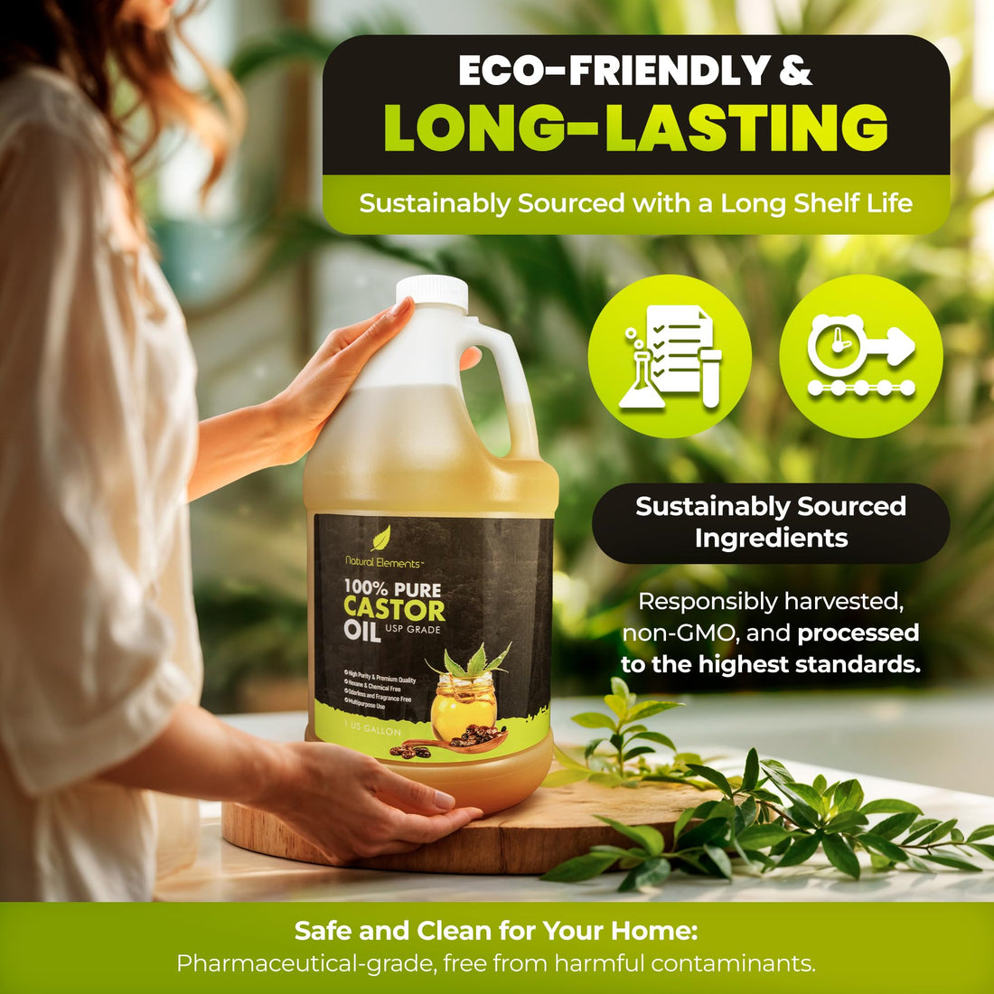 Natural Elements 100% Castor Oil USP Grade | Cold Pressed | Hexane Free | High Purity, Premium Quality