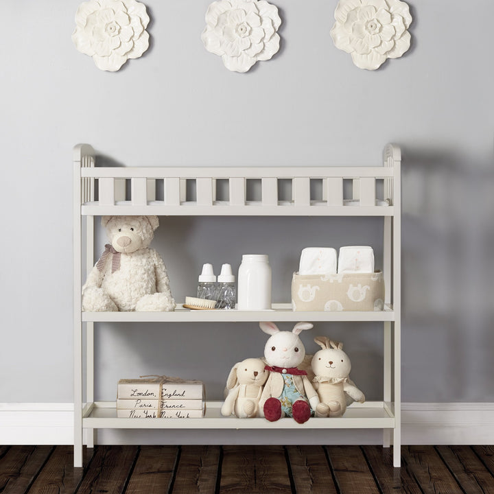Dream On Me Emily Changing Table In White, Comes With 1 Changing Pad, Features Two Shelves, Portable Changing Station, Made Of Sustainable New Zealand Pinewood