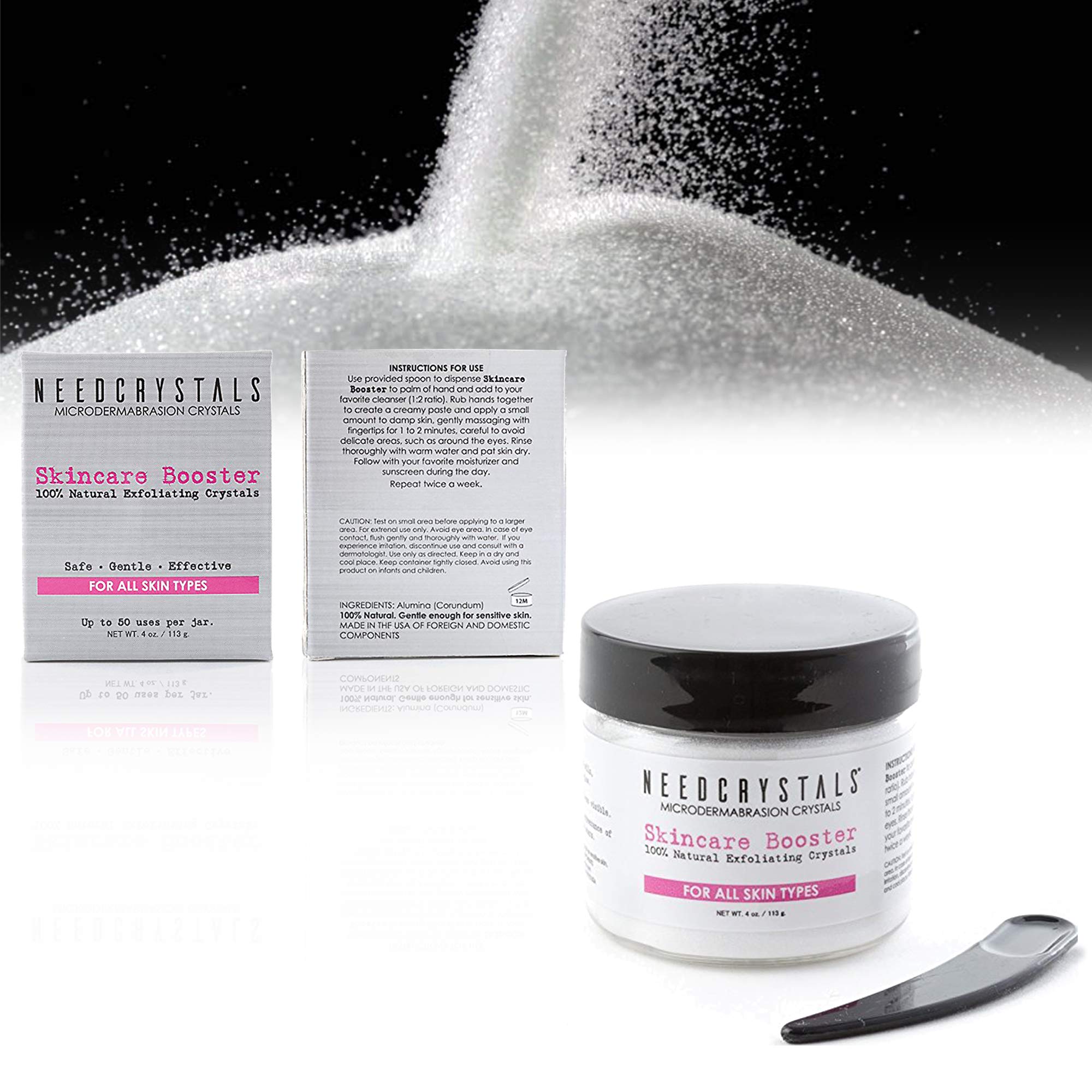 NeedCrystals Microdermabrasion Crystals DIY Facial Scrub. Natural Face Exfoliator for Dull or Dry Skin Improves Scars, Blackheads, Pore Size, Wrinkles, Blemishes & Skin Texture 4 oz. / 113 gr.