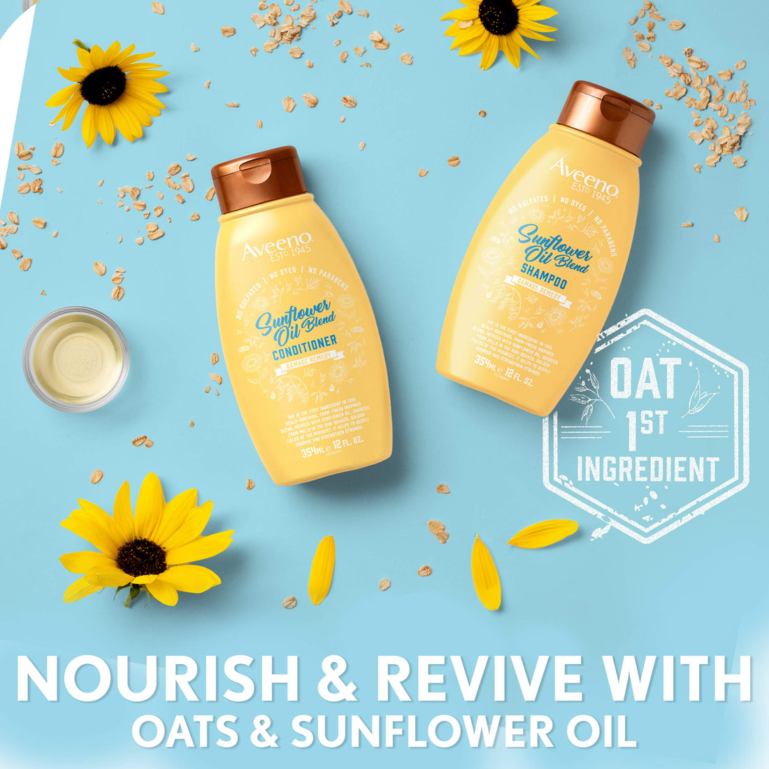Aveeno Sunflower Oil Blend Conditioner, for Dry Damaged Hair, Dye, Paraben & Sulfate Surfactants Free, 12oz