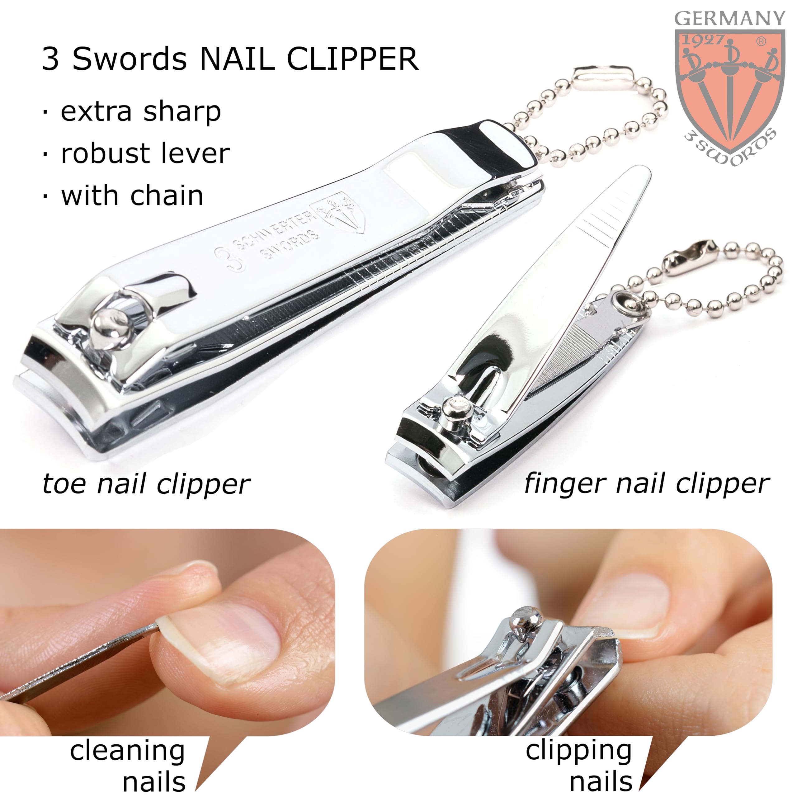 3 Swords Germany - Brand Quality 4 Piece Manicure Pedicure Grooming kit Set for Professional Finger & Toe Nail Care Tweezers File Clipper Fashion Leather case in Gift Box, Made by 3 Swords (77211)