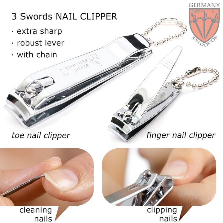 3 Swords Germany - Brand Quality 4 Piece Manicure Pedicure Grooming kit Set for Professional Finger & Toe Nail Care Tweezers File Clipper Fashion Leather case in Gift Box, Made by 3 Swords (77211)