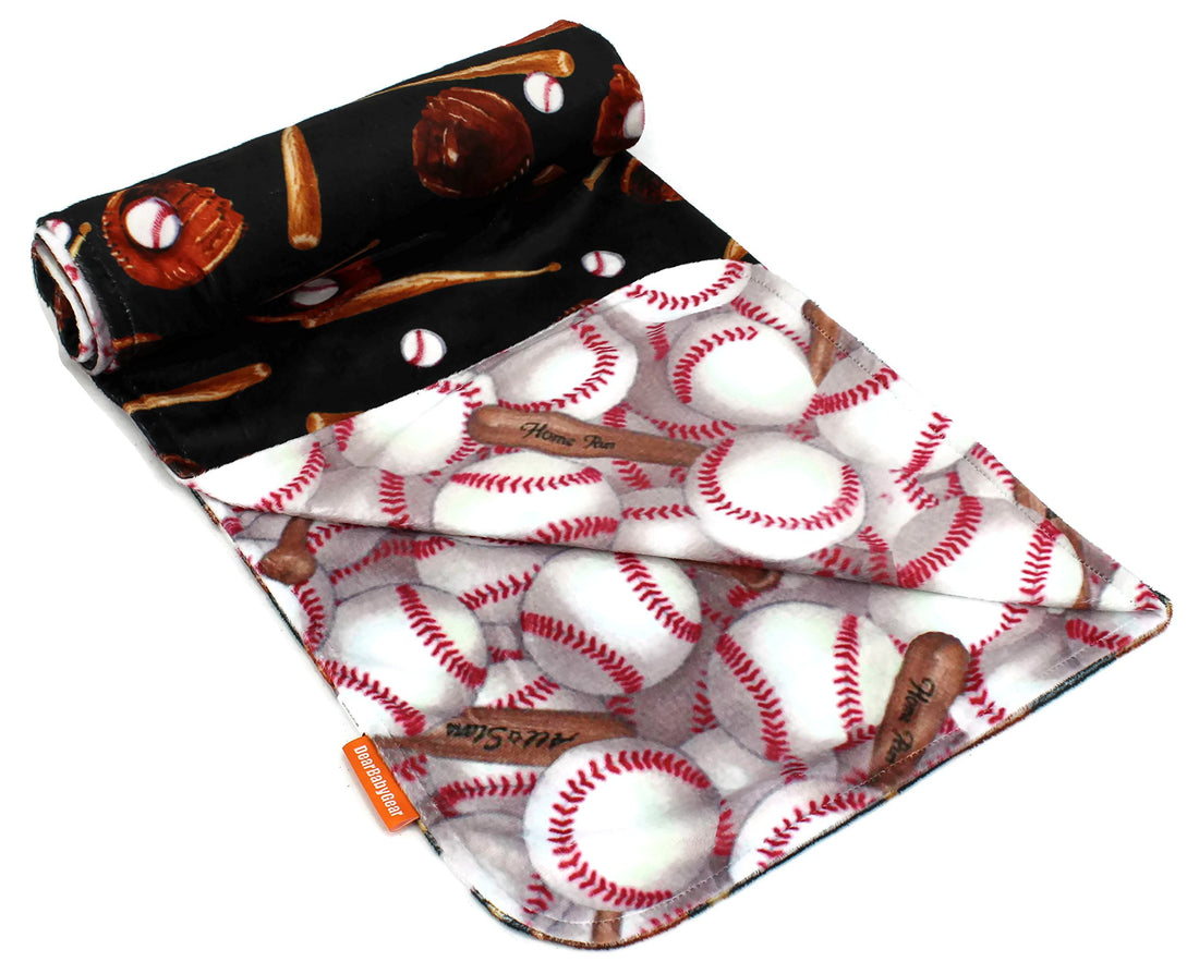 Dear Baby Gear Deluxe Reversible Baby Blankets, Custom Minky Print Baseball Bat Glove, 38 Inches by 29 Inches