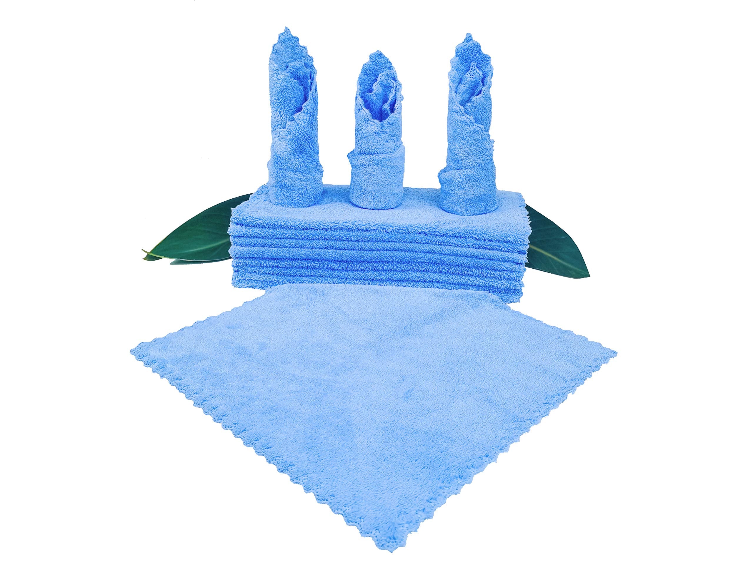 Kyapoo Baby Washcloths 12 Pack 12x12 Inches Microfiber Coral Fleece Extra Absorbent and Soft for Newborns, Infants and Toddlers-Blue