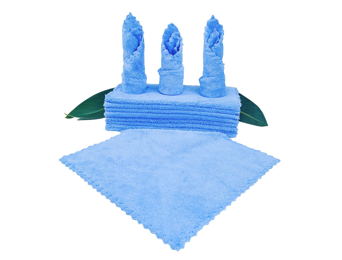 Kyapoo Baby Washcloths 12 Pack 12x12 Inches Microfiber Coral Fleece Extra Absorbent and Soft for Newborns, Infants and Toddlers-Blue