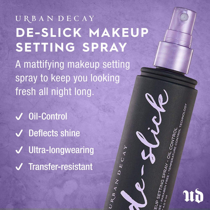 Urban Decay De-Slick Mattifying Makeup Setting Spray for Face (Full Size), Waterproof, Smudge-proof, Oil & Shine Control, for Oily Combination Skin, Oil-free, Vegan, Cruelty-free - 4 fl oz