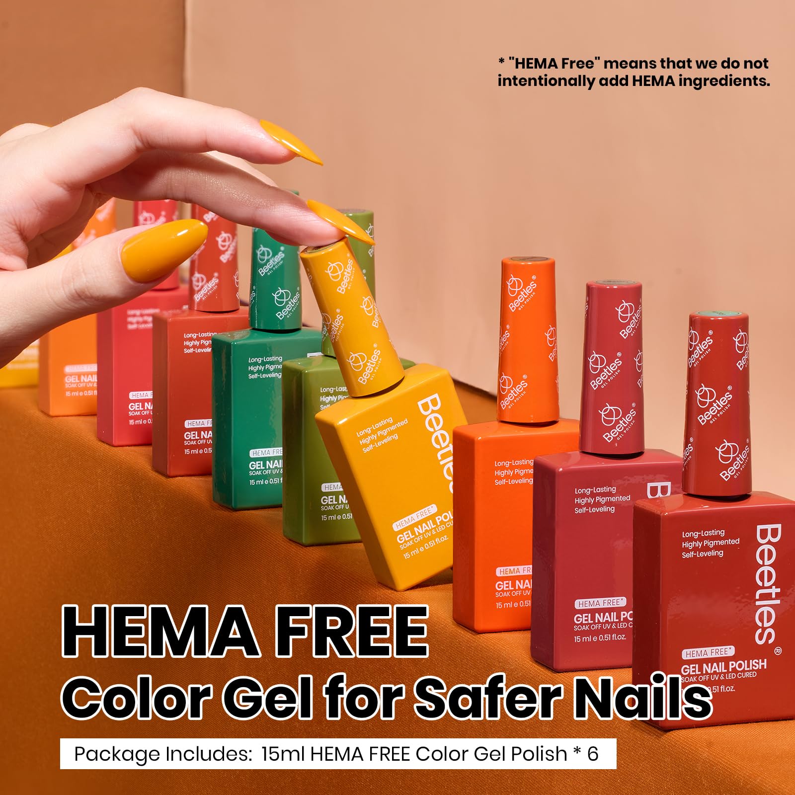 Beetles Fall Gel Polish Set – Golden Hour Hema Free Gel Nail Polish Kit, 6PCS Burgundy Orange Dark Red Green Color Matching Bottles Soak Off UV LED DIY Home Salon Gift for Women
