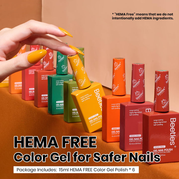 Beetles Fall Gel Polish Set – Golden Hour Hema Free Gel Nail Polish Kit, 6PCS Burgundy Orange Dark Red Green Color Matching Bottles Soak Off UV LED DIY Home Salon Gift for Women