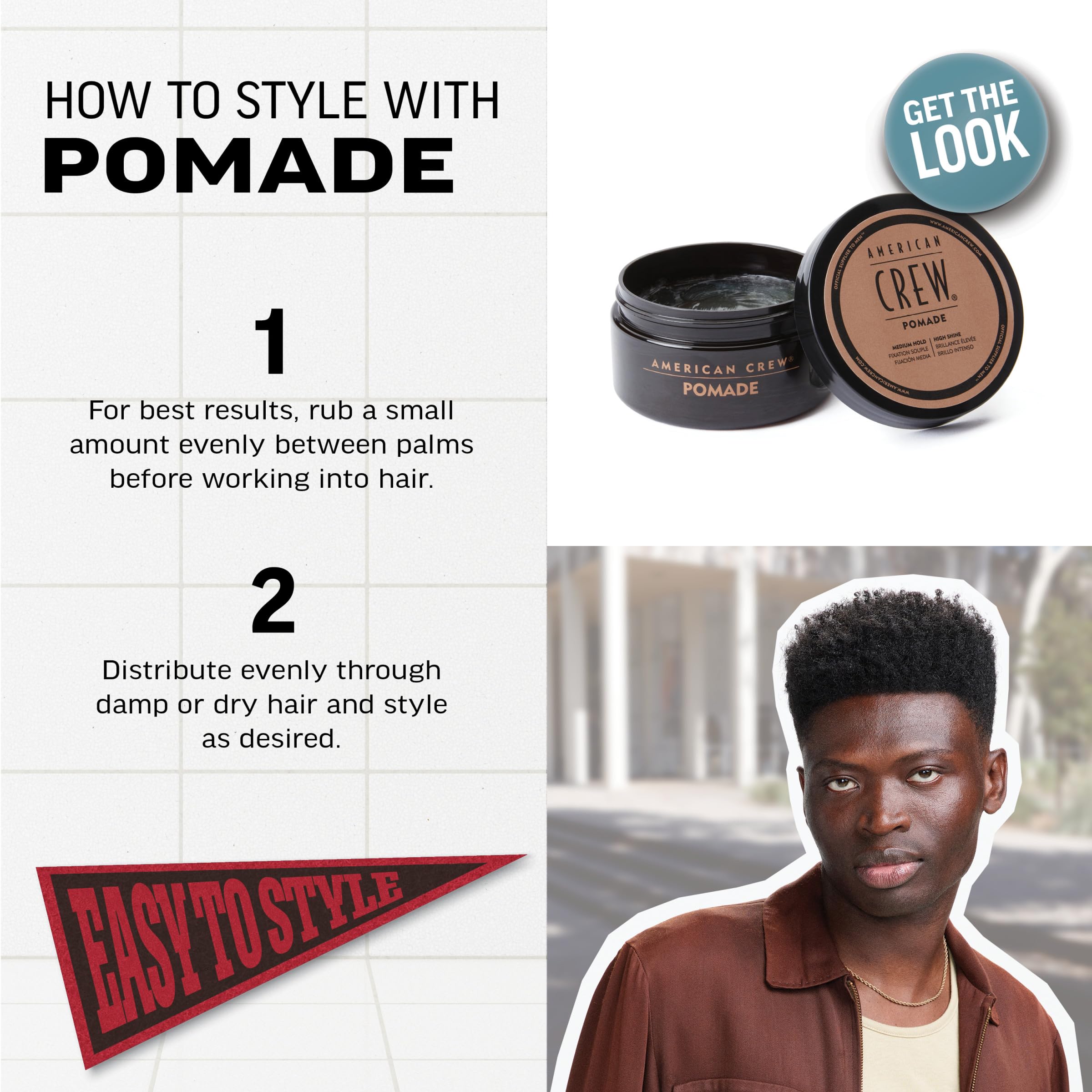 American Crew Men's Hair Pomade, Like Styling Gel with Medium Hold & High Shine, Travel Size, 1.7 oz