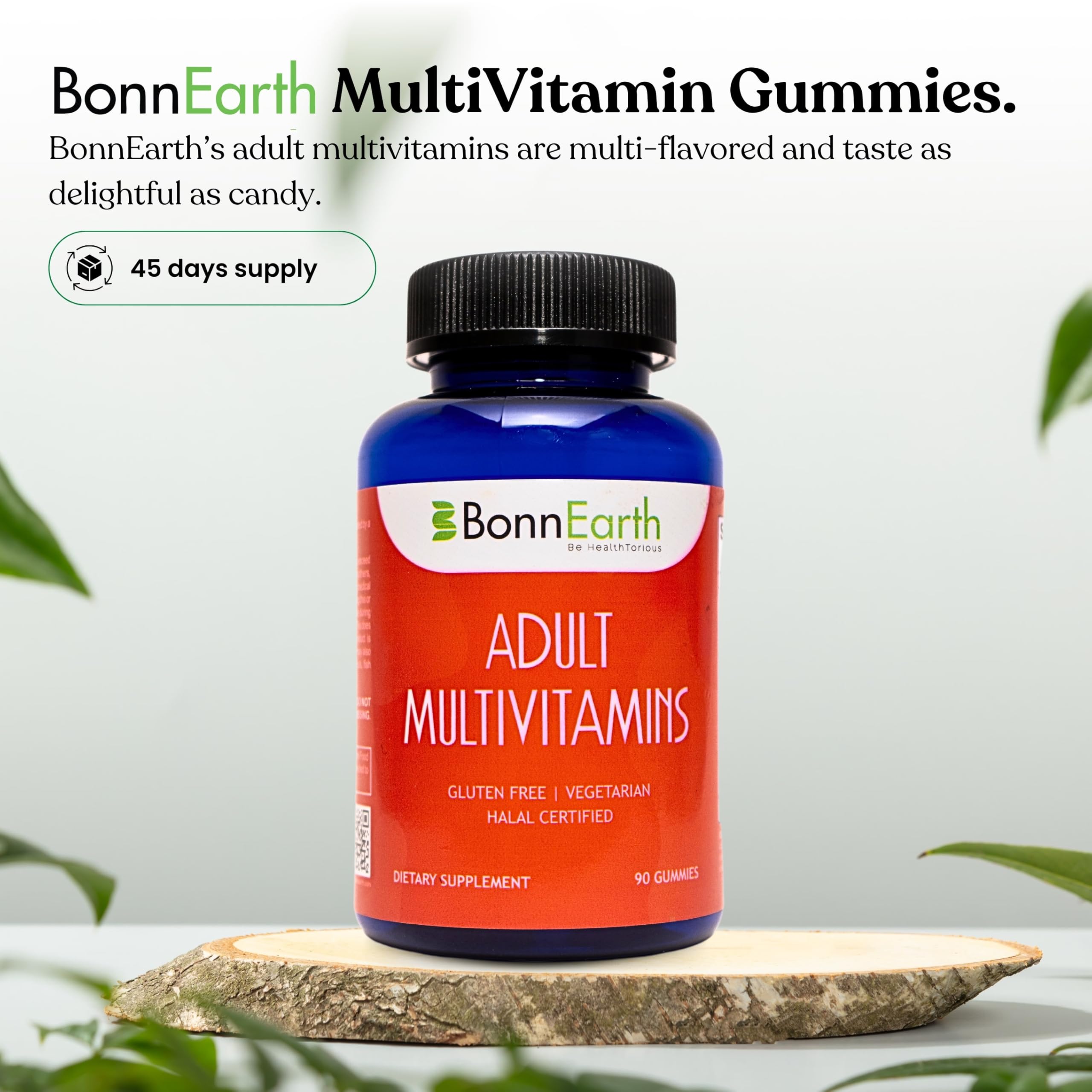BonnEarth Adult Multivitamin Gummies - Easy-to-Chew Gummies with Essential Vitamins A, B6, B12, C, D, E, Folic Acid, Biotin, Iodine, and Zinc - Delicious and Convenient Daily Nutrition - 90 Gummies
