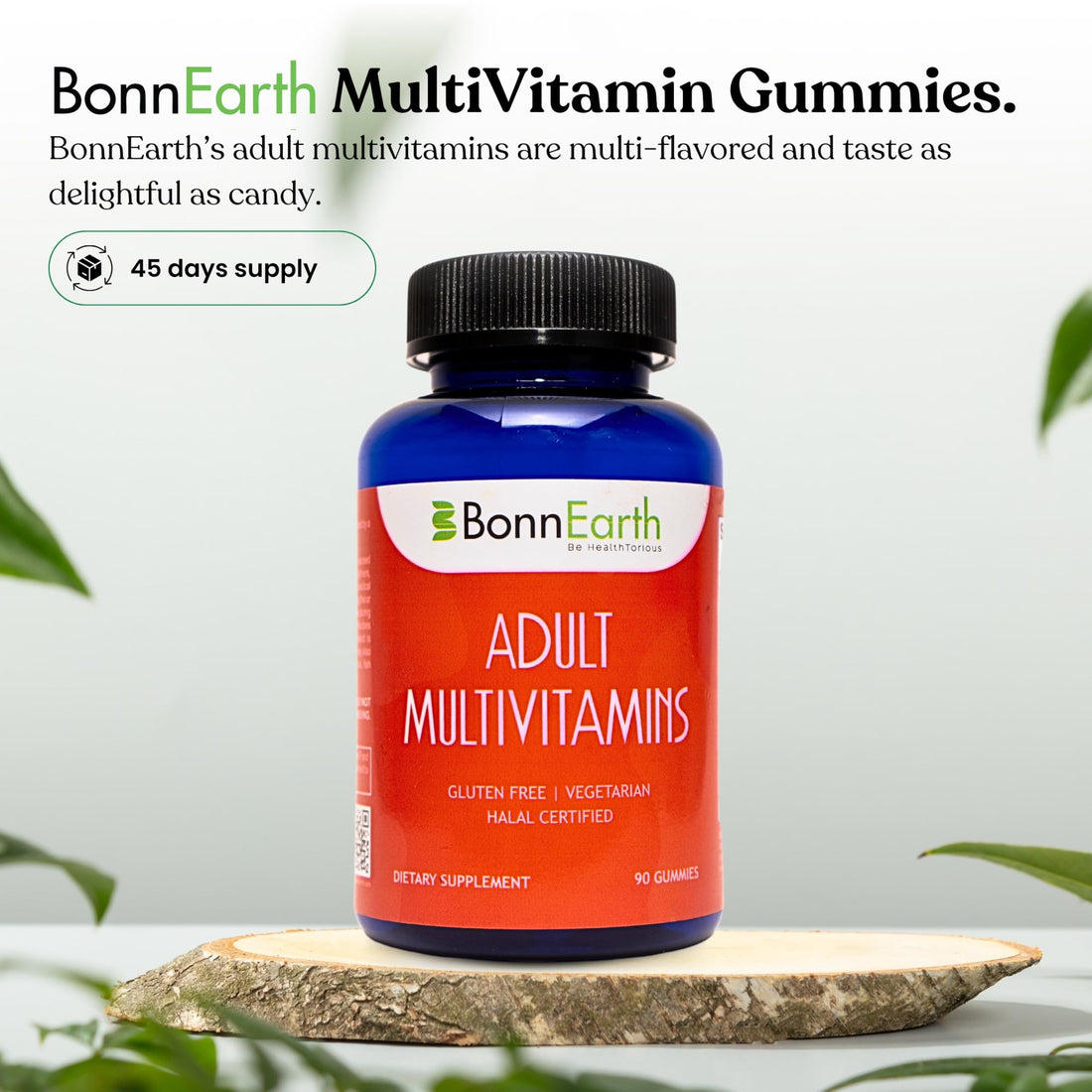 BonnEarth Adult Multivitamin Gummies - Easy-to-Chew Gummies with Essential Vitamins A, B6, B12, C, D, E, Folic Acid, Biotin, Iodine, and Zinc - Delicious and Convenient Daily Nutrition - 90 Gummies