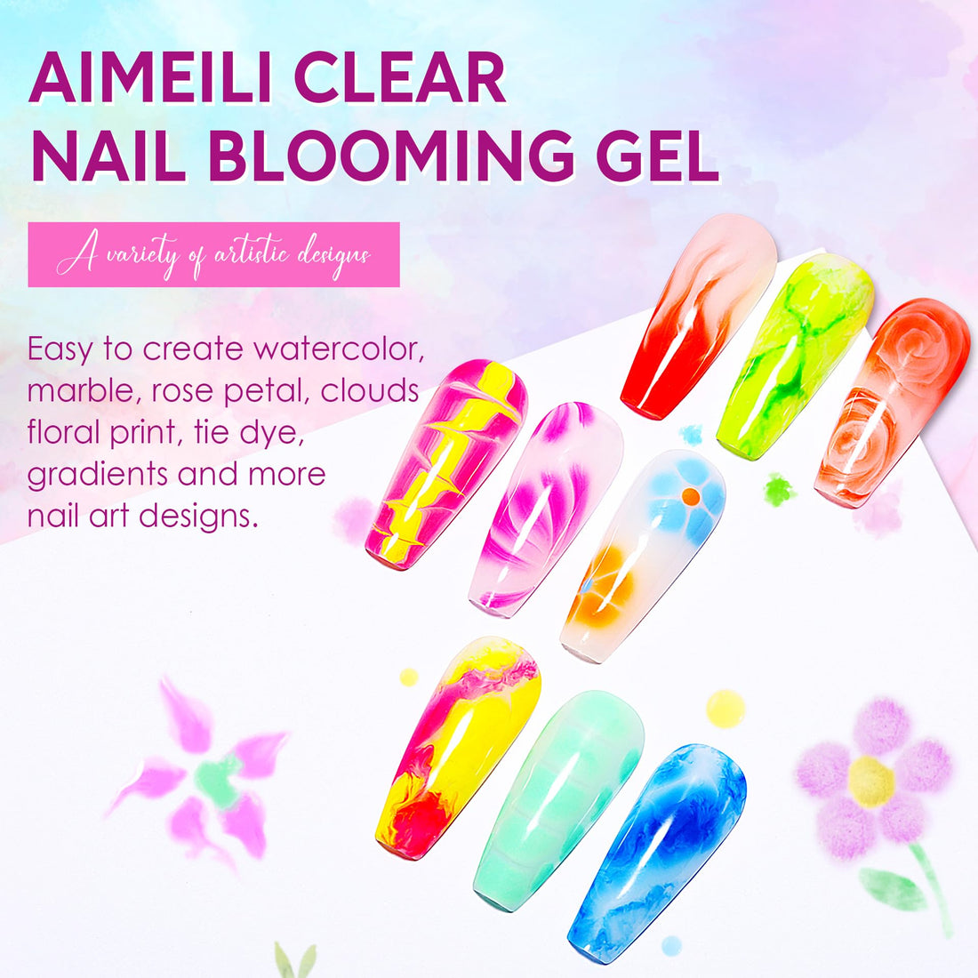 AIMEILI Nail Art Blossom Gel Nail Polish Soak Off UV LED Clear Blooming Gel Manicure 10ml