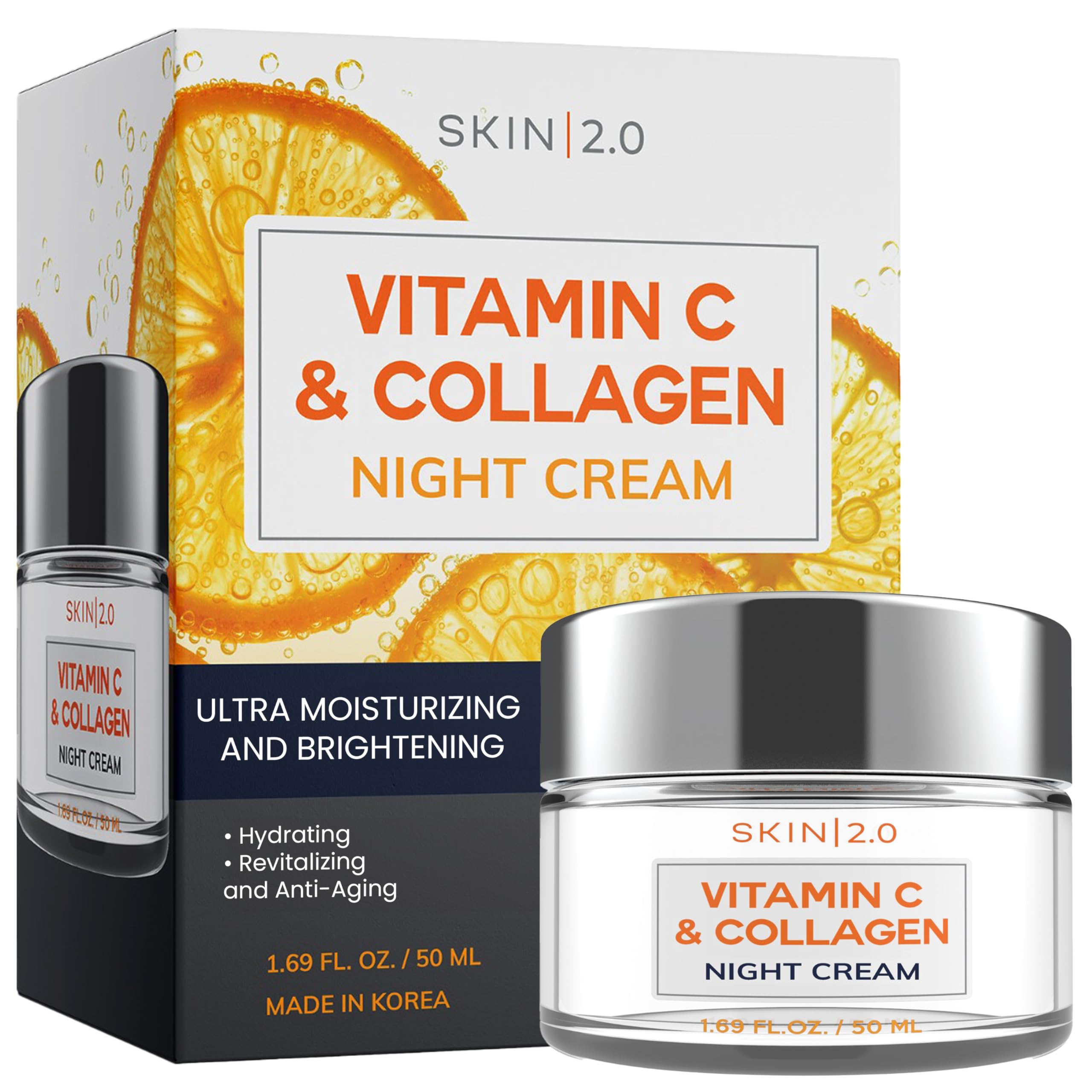 Skin 2.0 Korean Vitamin C & Collagen Face Moisturizer - Dermatologist Tested, Tightening- Anti-Aging, Clean Beauty, Cruelty-Free Skincare - All Skin Types - 1.69 oz