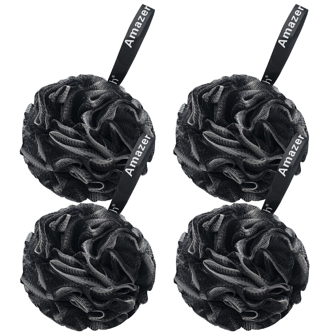 AmazerBath Shower Bath Sponge Shower Loofahs Balls 60g/PCS for Body Wash Bathroom Men and Women- Set of 4, Black