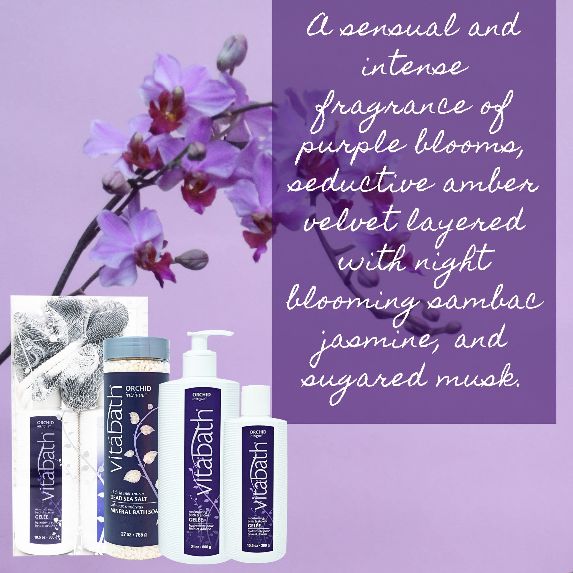 Vitabath Orchid Intrigue Everyday Set Shower Gelee, Lotion & Pouf - Orchid & Amber
