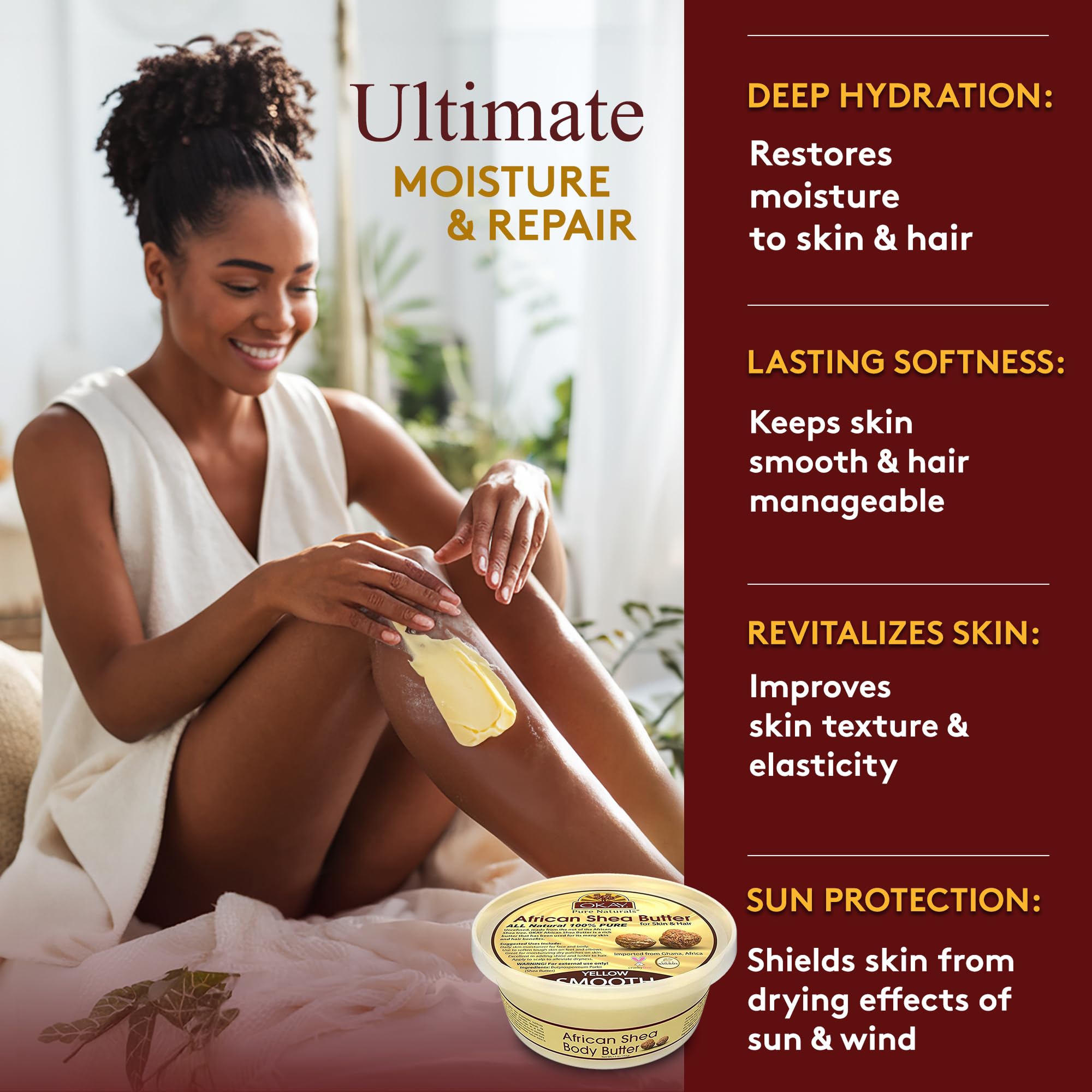 Okay Yellow Shea Butter for Hair and Skin - Raw African Shea Butter for Women and Men, Daily Moisturizer for Face and Body, Helps with Stretch Marks, Soothes Dryness - 7.5 Oz Jar (Pack of 2)