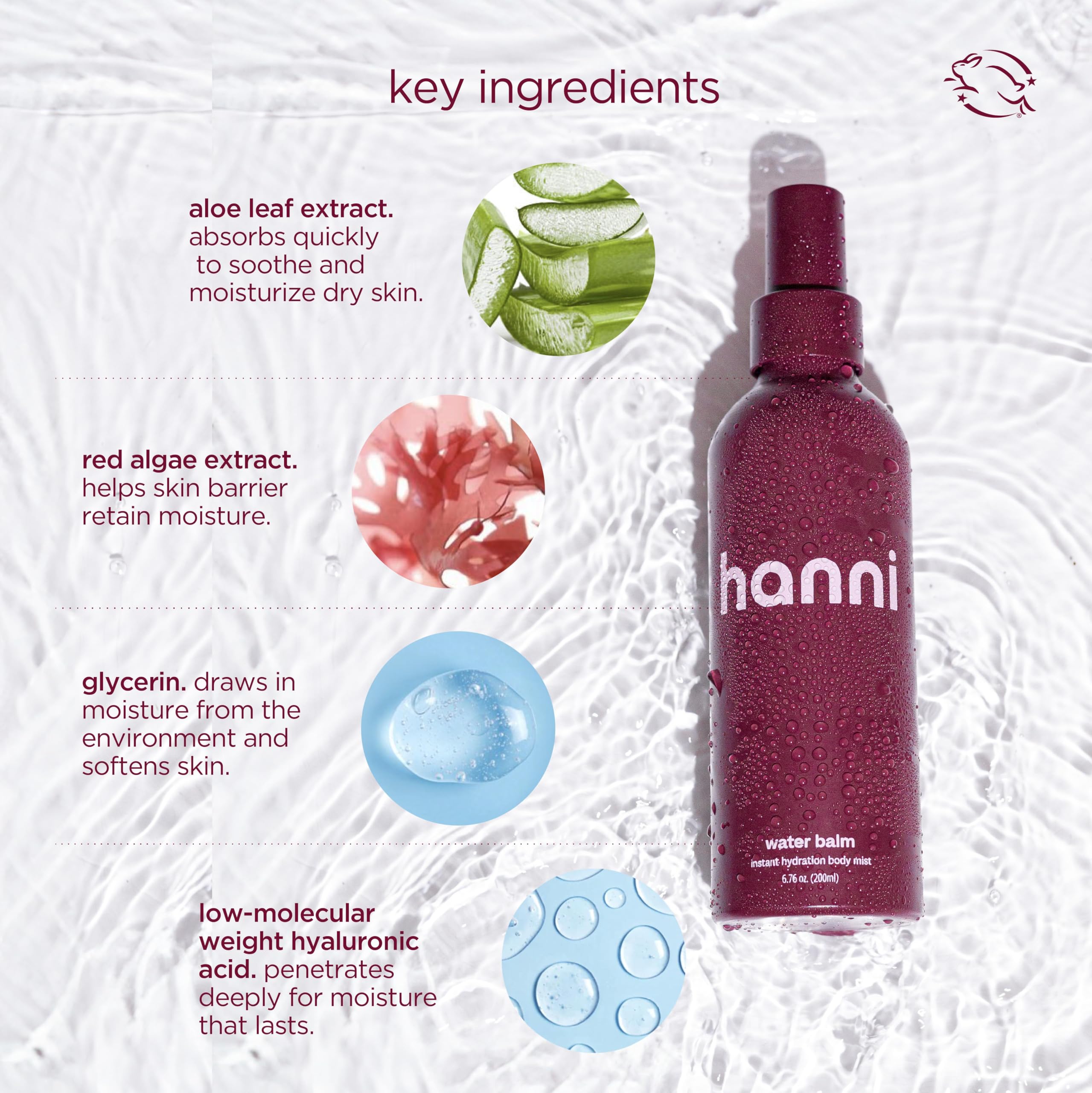 HANNI Water Balm Hydrating Body Mist, Moisturizer Spray with Hyaluronic Acid for All Skin Types, Lotion Replacement, 200 mL / 6.76 fl oz