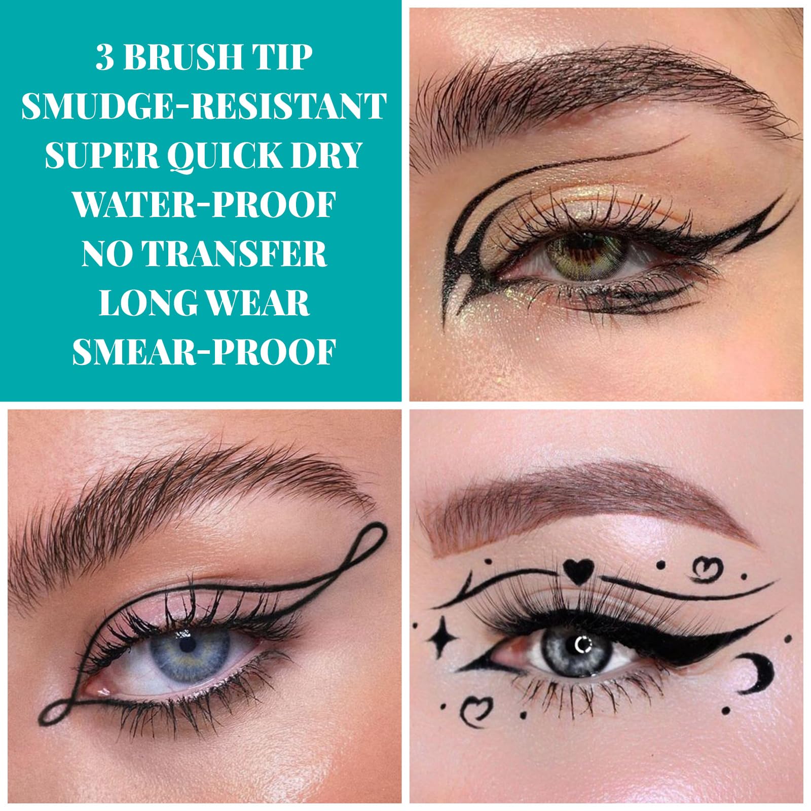 UCANBE 3pcs Black Liquid Eyeliner Kit Included 3 Brush Tip for Ultra Precision, Quick Drying, Smooth Glide, Smudge-Resistant, Waterproof Pigmented Up To 24 Hours Liquid Liner Eye Makeup Set