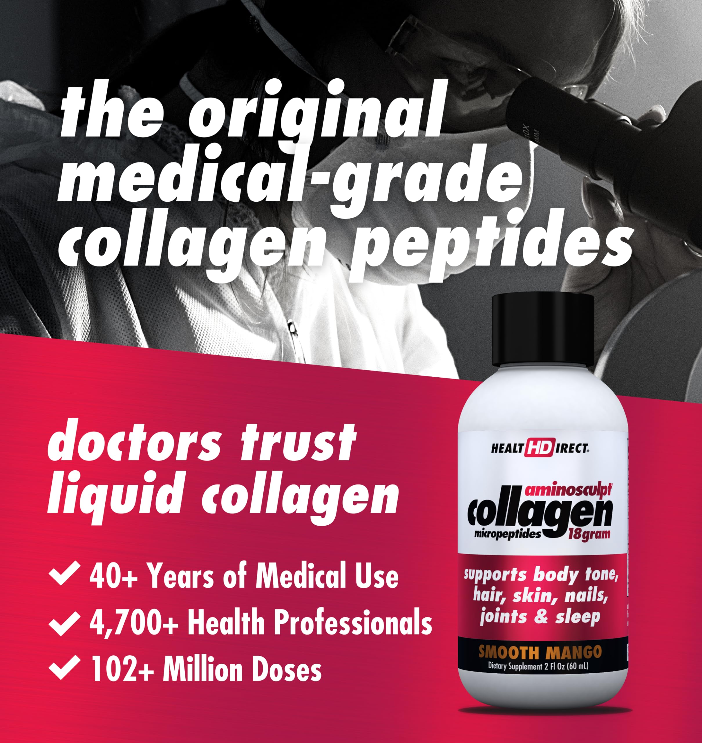 Health Direct – Medical-Grade Liquid Collagen Shots – AminoSculpt Sugar-Free – Smooth Mango – 12 Servings, (12pk, 2oz Shots) – Good for Joints, Bones, & Sleep – Better Hair, Skin & Nails