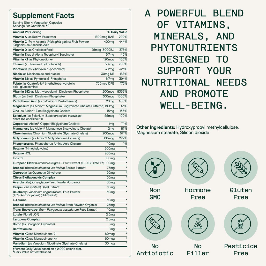 Adapt Naturals Multivitamin for Women & Men, Bioavailable Easy-to-Absorb Multivitamin Daily Supplement with Biotin, Niacin, Vitamin A, B, C, D, E, K1, Zinc, Magnesium | Immune Support - 30 Days Supply