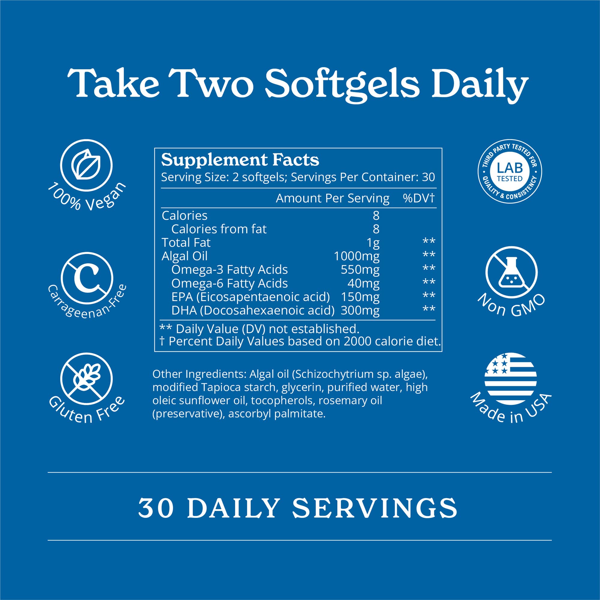 Calgee Vegan Omega 3-450mg DHA & EPA Fatty Acids - Sustainable Algae Oil - Plant-Based Fish Oil Alternative - Carrageenan-Free Softgels (120 Ct)