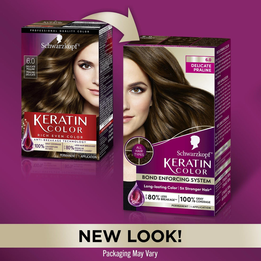 Schwarzkopf Keratin Permanent Hair Color, 6.0 Delicate Praline, 1 Application - Professionally Inspired Permanent Hair Dye, for up to 80% Less Breakage vs Untreated Hair and up to 100% Gray Coverage